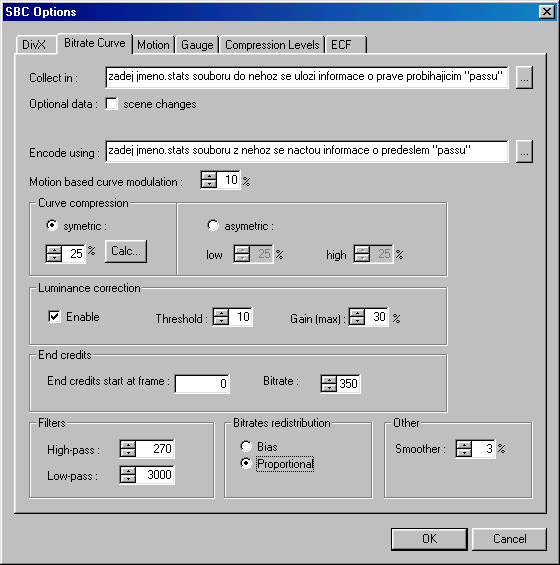 Bitrate Curve Options